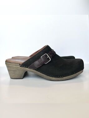 DANSKO Melanie Black Leather Clogs Braided Brown Strap Women’s EU 41 US 10.5-11